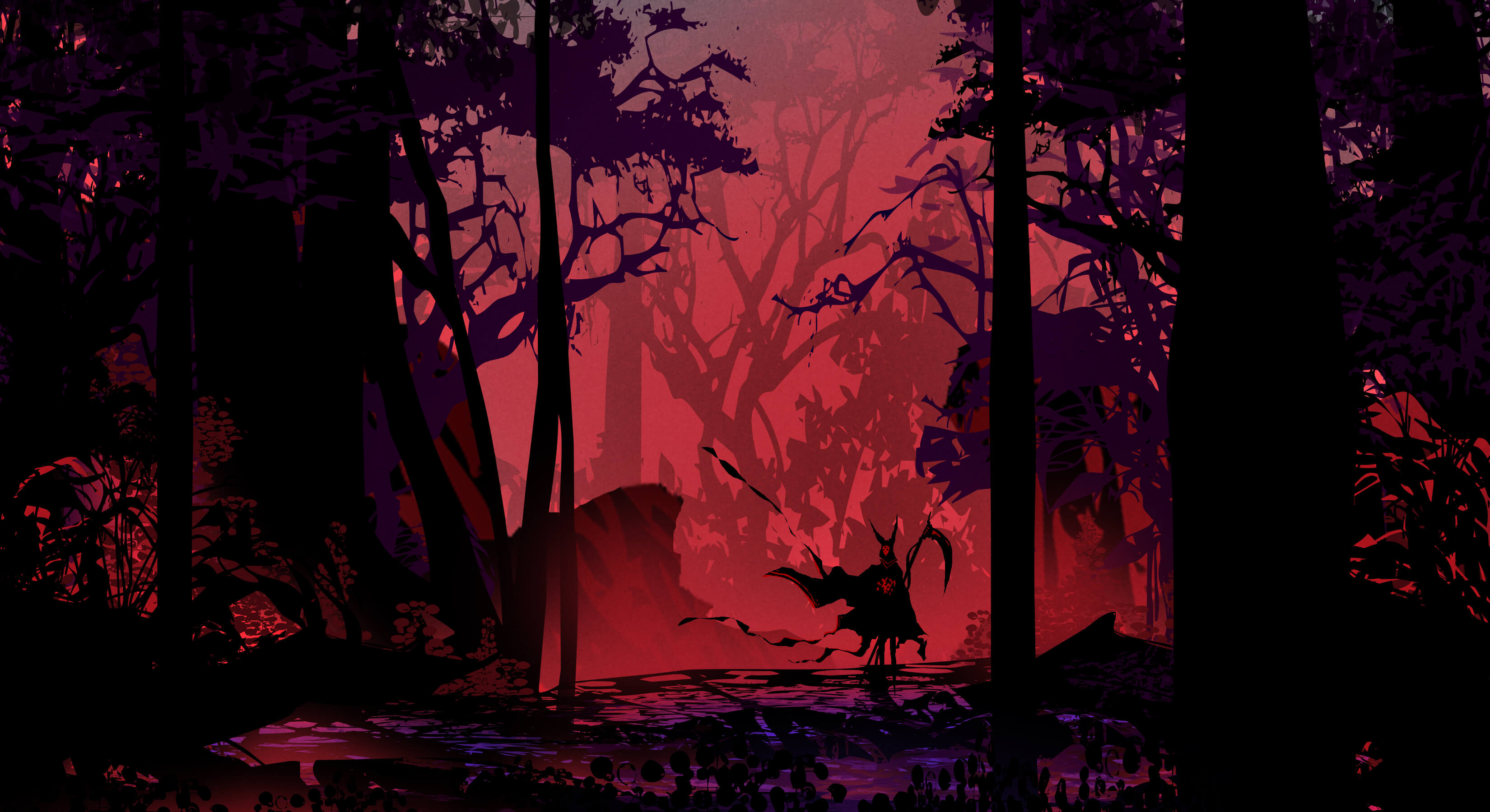 Digital art of a dark and creepy forest
